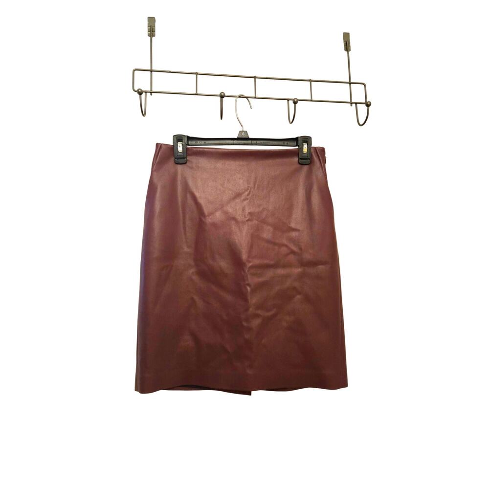 Theory Burgundy Faux Leather Pencil Skirt Sz 4/ S - Picture 2 of 9